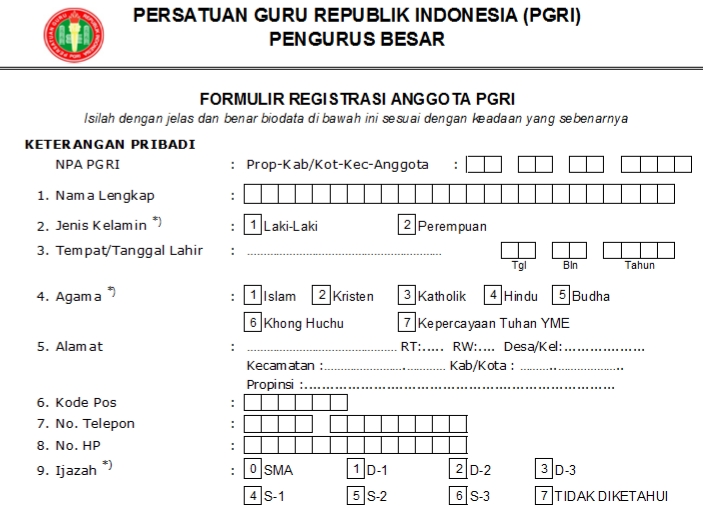 Pendaftaran PGRI Pegunungan Arfak - Persatuan Guru Republik Indonesia Cabang Pegunungan Arfak